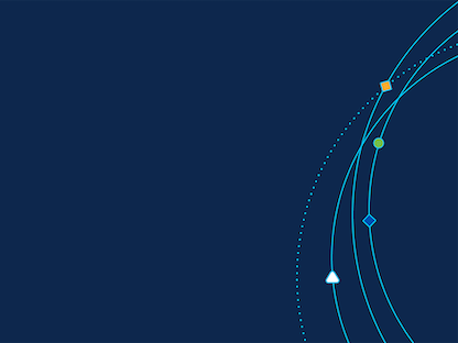 dark blue image with circular lines jetting across the right side of the image